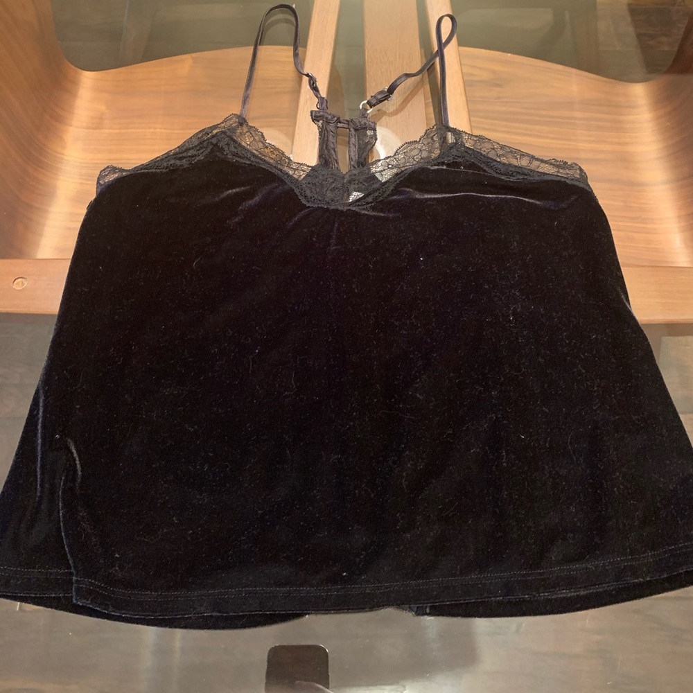 Black velvet button back tank